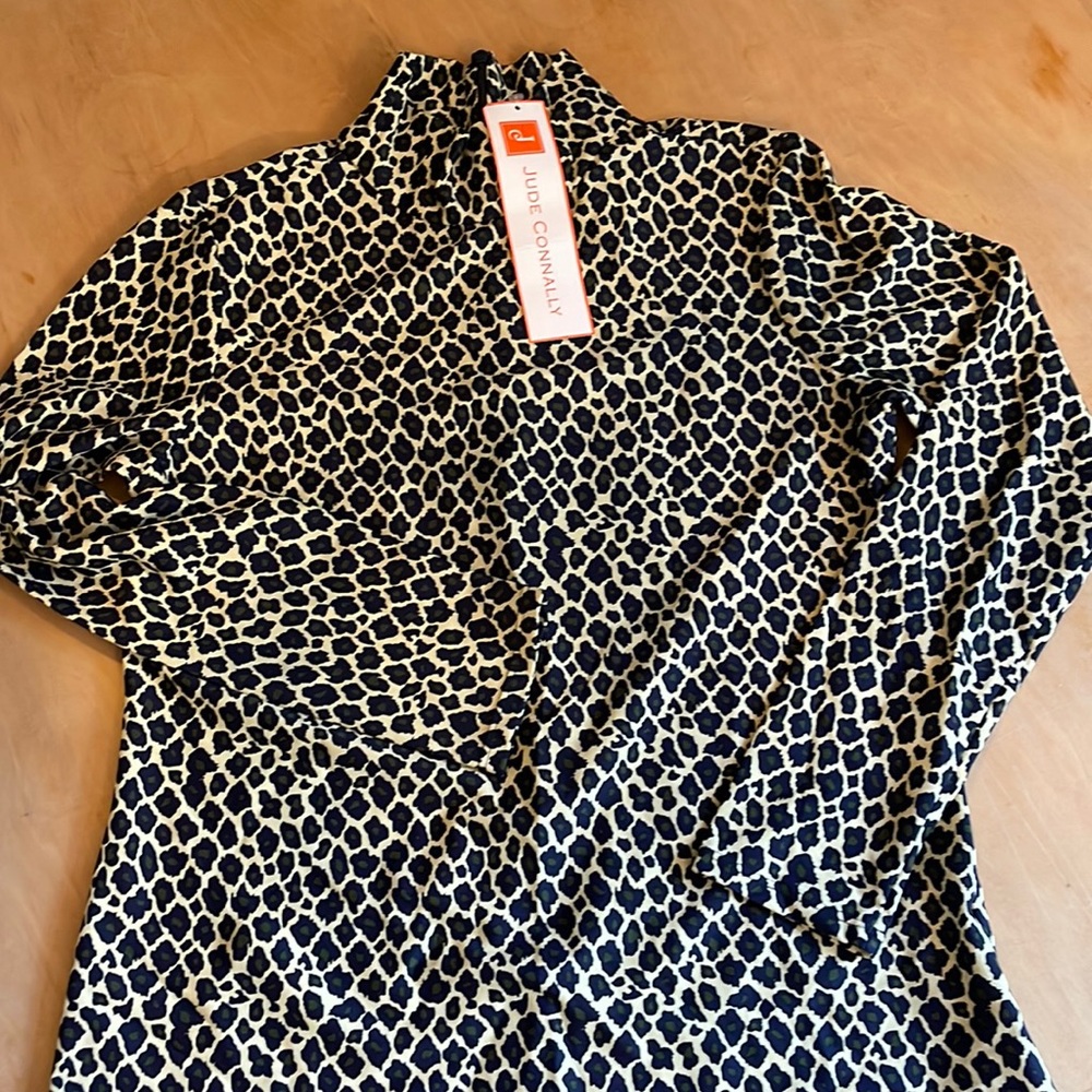 Jude Connally Navy and Cream Geometric Print Long Sleeve Top